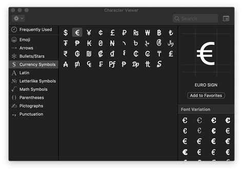how to type euro symbol mac